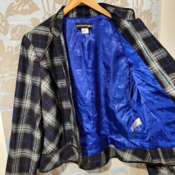 Blue Green Plaid Zip Blazer Jacket Women’s Sz 12 - Picture 3 of 12